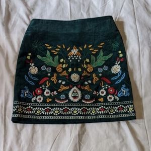 Mini floral embroidered A line corduroy skirt